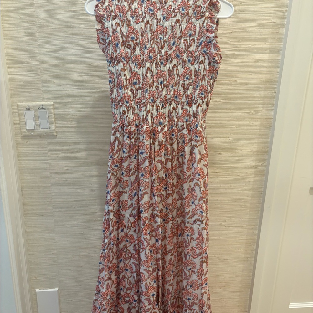 Oliphant Cream Maxi Dress with Red and Blue Floral Pattern